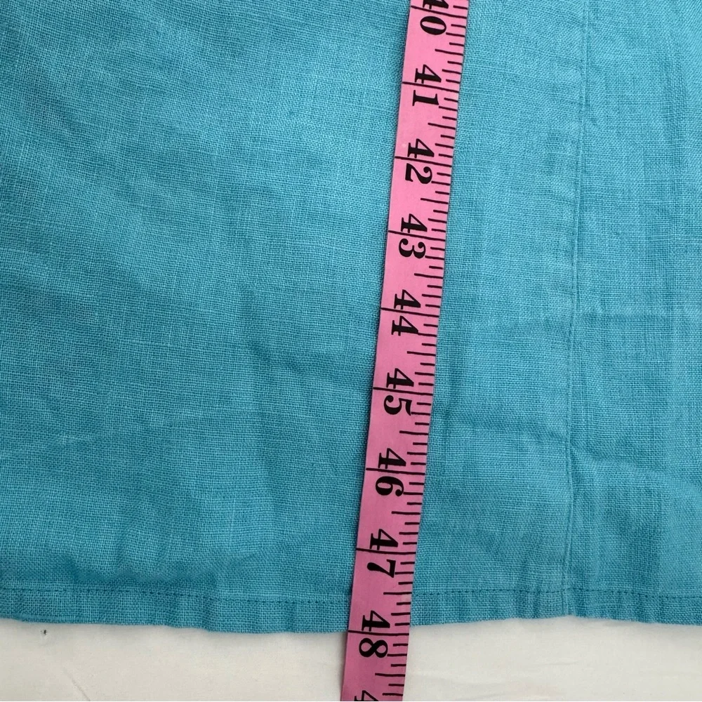 NWT Baltic Jura Linen Womens Size 46 Blue Midi Dress Short Sleeve V Neck Pockets - Picture 11 of 14